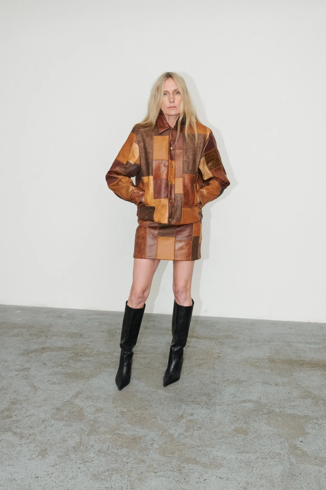 Bailey Bomber Jacket Patchwork Leather Brown - Image 6
