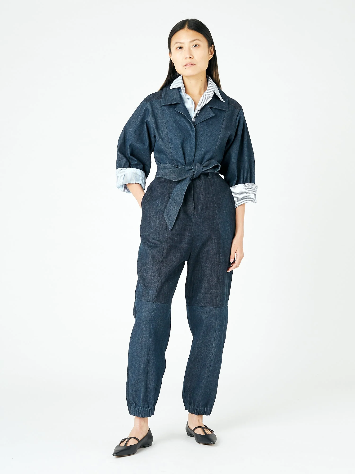 Classic Denim Jumpsuit Dark Blue - Image 3