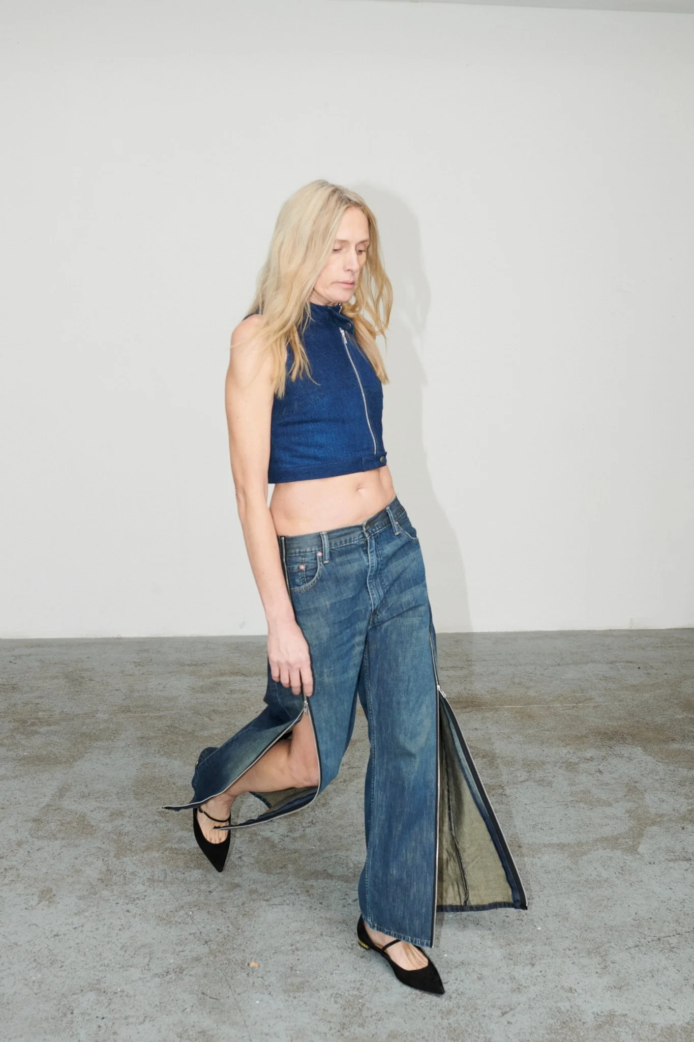 Siouxie Wide Leg Zip Jeans Dark Blue - Image 6